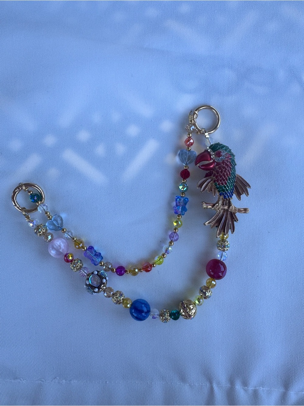 Multicolor Beaded Parrot Bag Charm Chain | Luxe Accessory | bird lover tropical - Picture 9 of 9